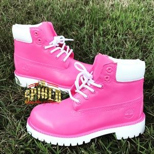 Custom painted pink and white timberland